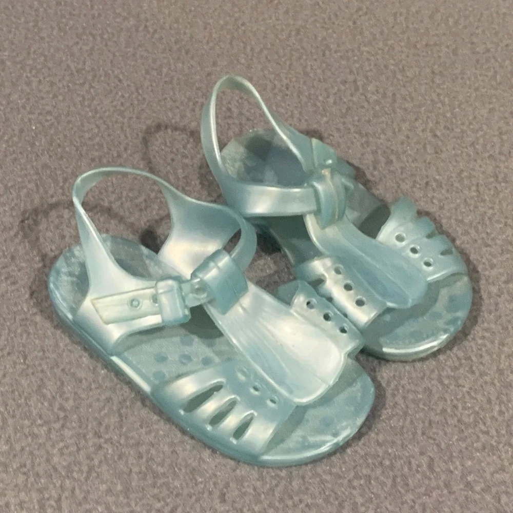 Vintage Jelly Sandals Girls Size 3 Blue T-Strap Cage Toe Retro Shoes USA